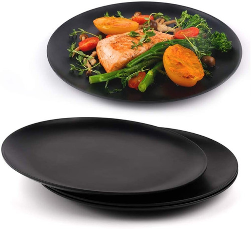 Acassa, Juego De 4 Platos Llanos Negros, Platos De Cocina, T