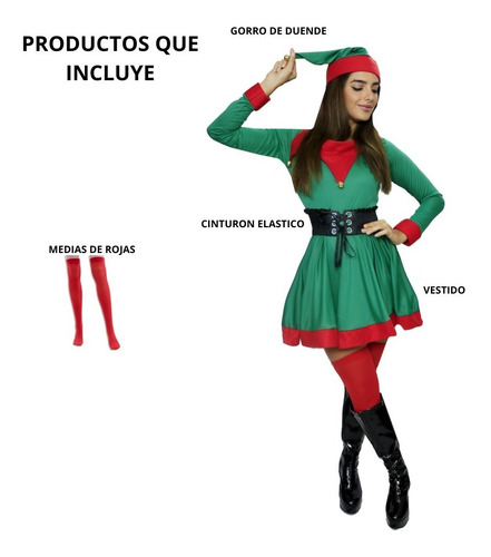 Disfraz Duende Clasico Navidad Dama