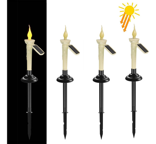 Set De 4 Velas Solares Led Recargables Para Exteriores