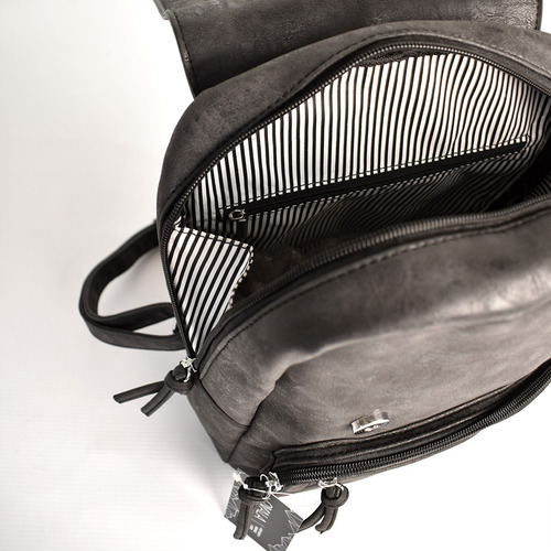 Imagen 6 de 8 de Mochila Cuero Sintetico Mujer Urbana Negra Bolsillo