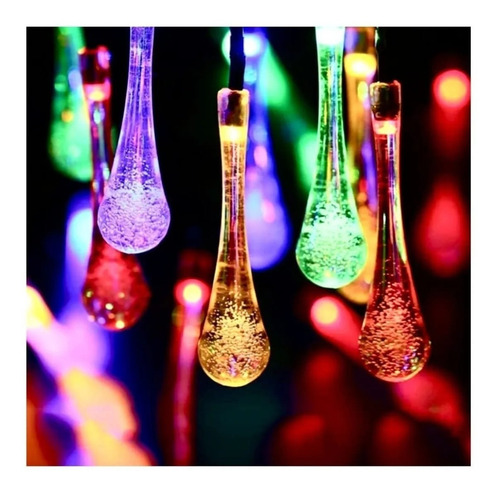 Imagen 3 de 9 de Pack 3 Luces Navideñas 30led Gotas Guirnalda Solar
