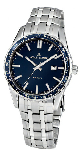 Reloj Hombre Jacques Lemans Casual Acero 1-2022i Color De La Correa Plateado Color Del Bisel Azul Color Del Fondo Azul