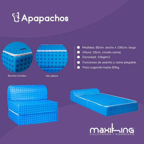 Sillón Sofa Cama Maxiking Celeste Colchón 1 Plaza