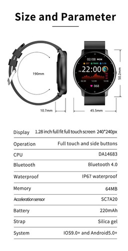 Imagen 8 de 8 de Zl02 Reloj Inteligente Smartwatch Deporte Act Cardiaca