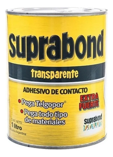 Adhesivo Suprabond Transparente Extra Fuerte En Lata 1 LitroPegamento Contacto y Universal Suprabond Suprabond Transparente
