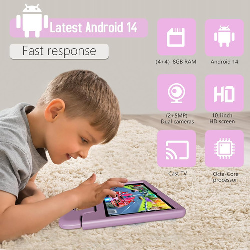 Tableta Infantil Android 14 De 10,1 Pulgadas, 8 Gb+64 Gb, 60