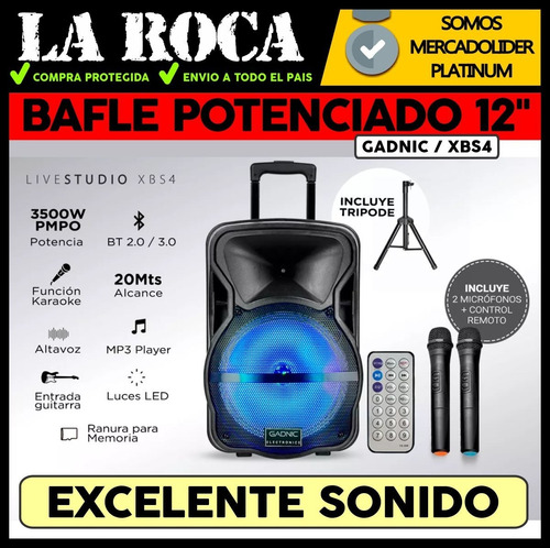 Bafle Potenciado 12 3500w Bluetooth Usb Sd Bateria Led Cuota