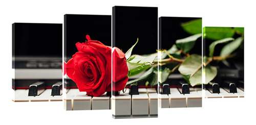 Wieco Art Rosas Rojas Sobre Piano Modernas, 5 Paneles Estira