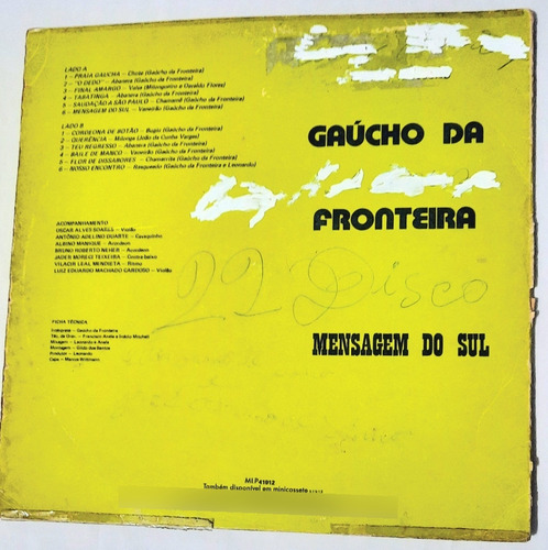 Lp Vinil Gaúcho Da Fronteira Mensagem Do Sul 1990 (Usado)