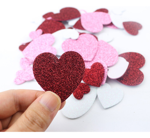 60 Calcomanías Stickers Foami Brillantina Corazones Valentin