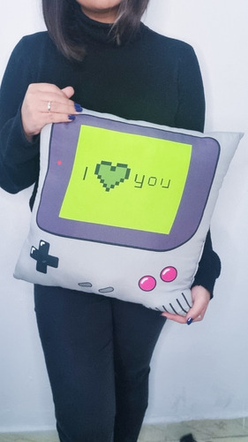 Almofada Game Boy I Love You Video Game Presente Gamer Cor Cinza