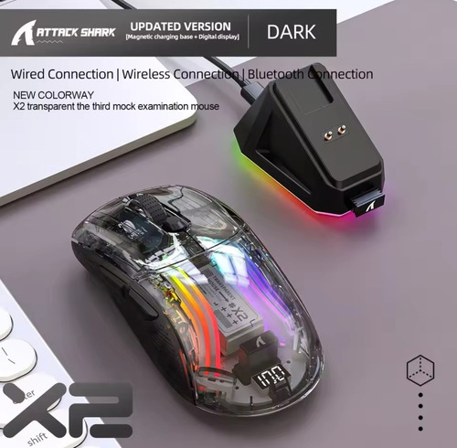 Mouse Sem Fio Attack Shark X2 Pro Com Dock De Carregamento Preto