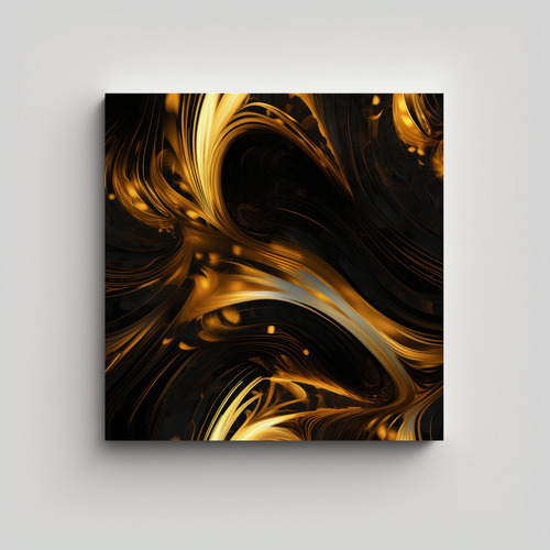 70x70cm Lienzo Abstracto En Gradiente Negro Y Oro Real