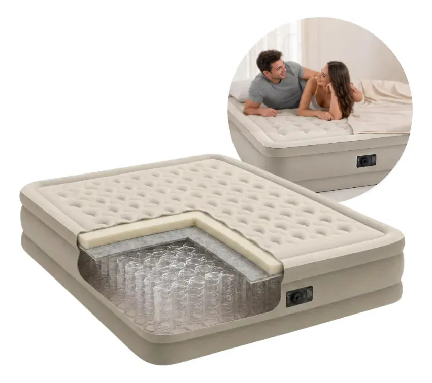Colchón Inflable Eléctrico Intex 2 Plazas Queen Reforzado Beige