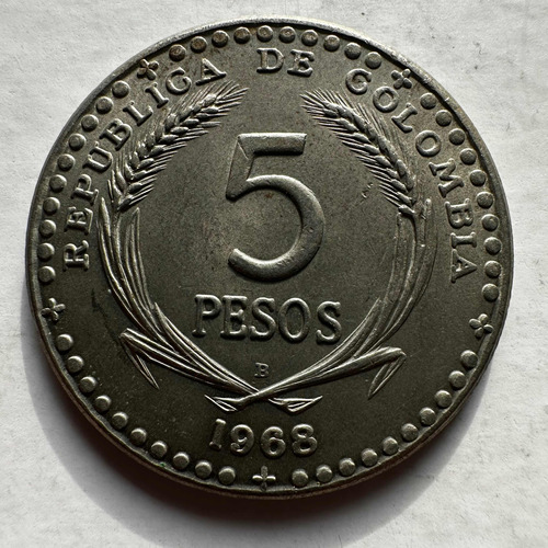 Moneda 5 Pesos Colombia 1968 Sin Circular