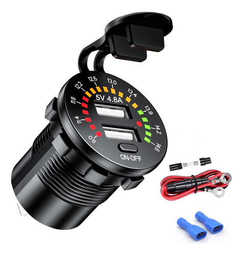 Imestou Cargador De Coche Dual Usb 4.8a Impermeable Con Vol.