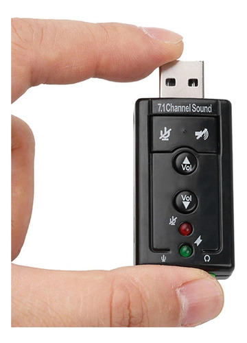 Placa De Som Externa 7.1 Usb Com Botões Pc Notebook Ps4 Cor Preto