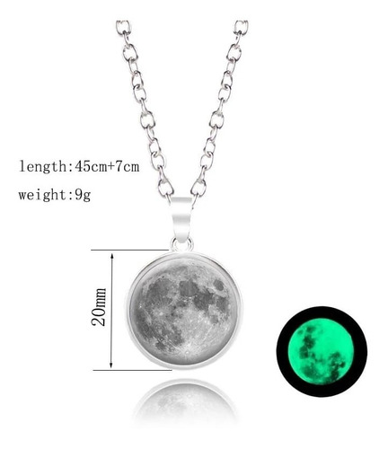 Imagen 5 de 6 de Collar De Luna Llena Brillante En La Oscuridad Con Cadena