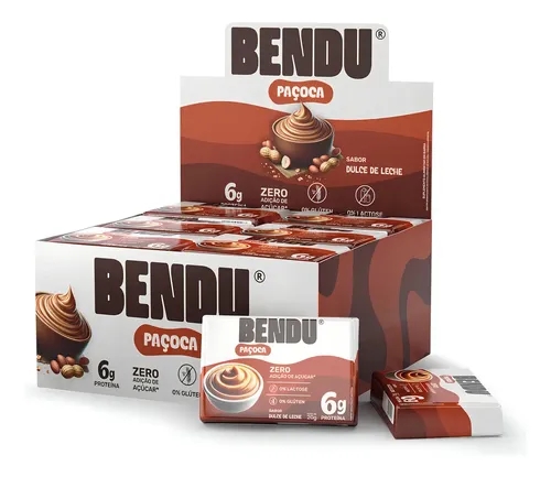 Whey Protein Bendu Paçoca Barra 6g Proteína Sabor Doce De Leite C/ 24 Unid