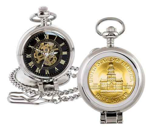 Reloj De Bolsillo Esqueleto Con Moneda Jfk Bicentenario Barr