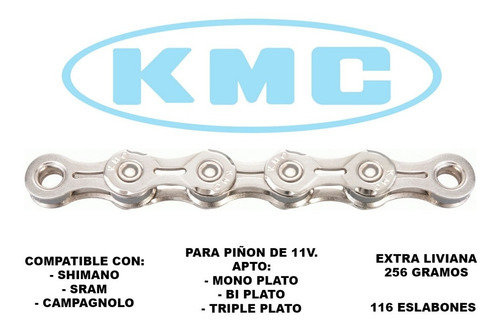 Imagen 2 de 5 de Cadena Bicicleta - Kmc X11el - 11 Velocidades Extra Liviana