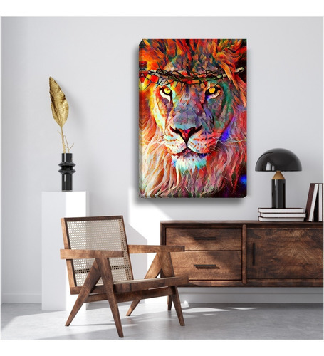 Tela Canvas Quadro Gigante Decorativo Leão Cores 130x90 Cor Impressão em Alta Resolução Cor da armação Tecido Canvas Bordas Infinitas