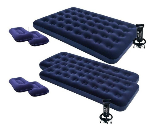 Imagen 1 de 12 de Colchon Inflable 2 Plazas + 2 De 1 Plaza + 2 Inflador + 4alm