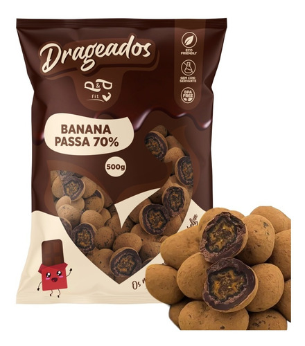 Drageado Banana Passa C/ Chocolate Belga 70% 500g Dragee P&p