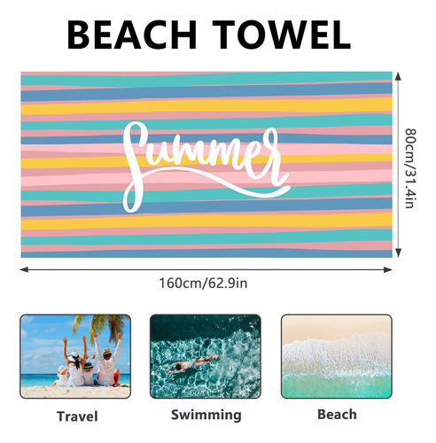 Toalla De Playa De Poliéster Con Estampado De Rayas Colorida