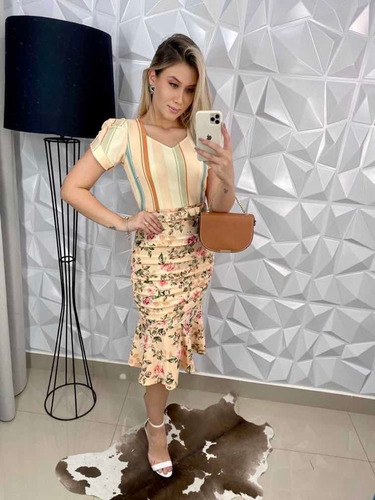 Vestido Midi Moda Evangélica Tubinho Quadril Drapeado