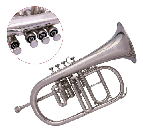 Sai Musical Flugel Horn Niquelado Bb Flat 4 Válvula Con Estu