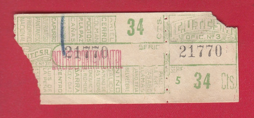 Ephemera Boleto Bus Cutcsa Interdepartamental 34 Centesimos