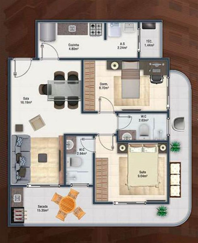 Imagem 7 de 15 de Apartamento, 2 Dorms Com 92.69 M² - Guilhermina - Praia Grande - Ref.: Scp108 - Scp108