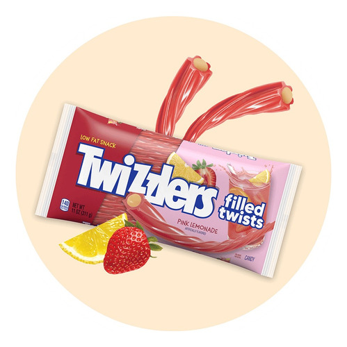 Twizzlers Filled Twists Pink Lemonade Regaliz Rellenos 311g