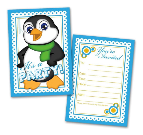 Tarjetas De Invitación De Fiesta De Pingüinos Para Niños, 20