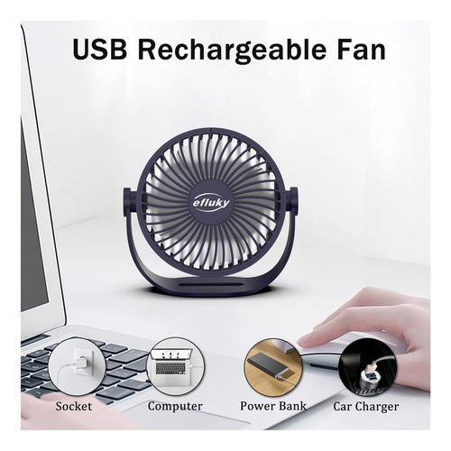 Ventilador De Escritorio Pequeño Usb Efluky, 3 Velocidades Y