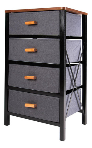 Comoda Cajonera 4 Cajones De Tela Mueble Organizador Madera Color Negro