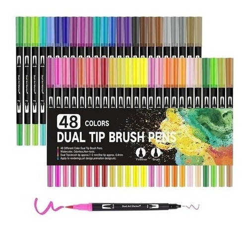 Plumones Dual Tip Brush 48 Pc 