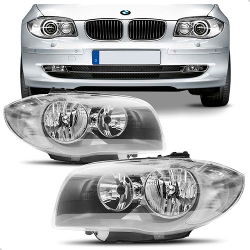 Par Farol Dianteiro Para Bmw 118i 2006 A 2011 Mascara Prata