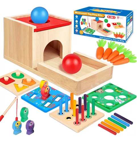 Juguetes Montessori para regalos de bebé de 1 año, caja de kit de juego  incluye juegos de cosecha de zanahorias, caja de monedas para bebés,  juguetes