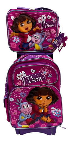Mochila Dora La Exploradora Con Botas Llantas Gel Y Lonchera Color Rosa Chicle
