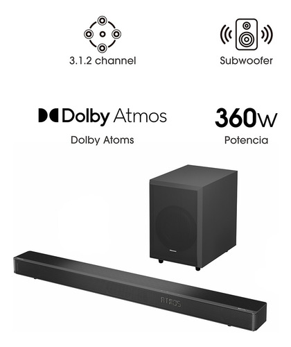 Hisense Soundbar 3.1.2 Subwoofer Inalámbrico (ax3120g) Negro 0