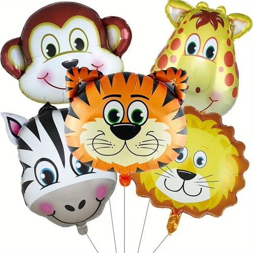 Set De Globos Aluminio 5 Piezas Animales De La Selva Fiestas