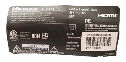 T-con Hisense 65a6g Rsag7.820.11117/rho (Usado)