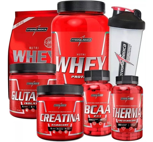 Kit 2 Whey 900gr + Bcaa + Creatina + Glutamina + Termogenico