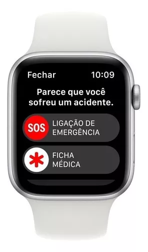 Apple Watch SE (2a geração) GPS, Smartwatch com caixa prateada de alumínio  – 44 mm • Pulseira esportiva branca – Padrão