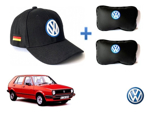 Gorra Bordada + Par Cojines Asiento Vw Golf 1985 A 1992