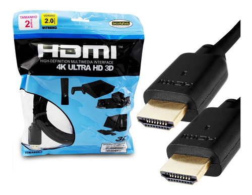 Imagem 1 de 5 de Cabo Hdmi 2 Metros 2.0 19 Pinos Ethernet 4k Ultrahd 3d