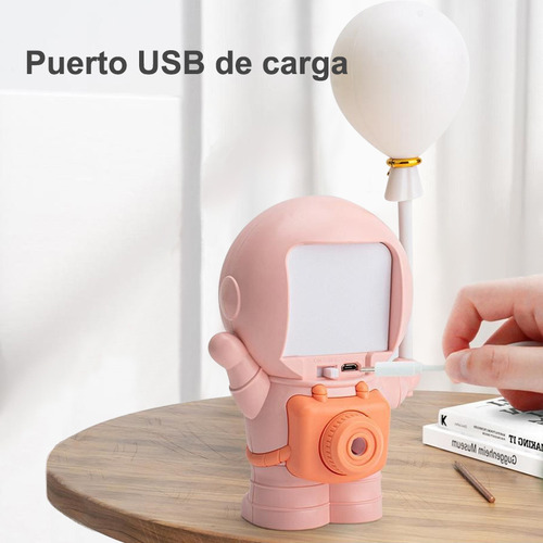 Lámpara De Noche Con Sacapuntas: Oso Con Globos,alta Calidad Oso Espacial Rosa