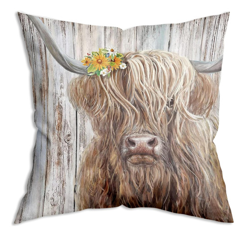 Zngfon Highland Cow Art - Funda De Almohada Para Decoración 